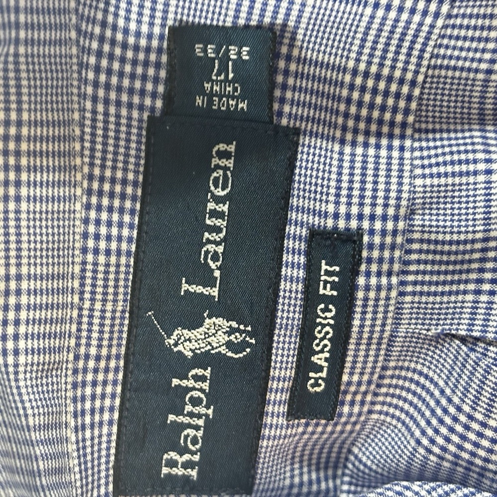 Ralph Lauren Men's Shirt Long Sleeve Button Down Blue Check Classic Fit 17 32/33 - Picture 9 of 11